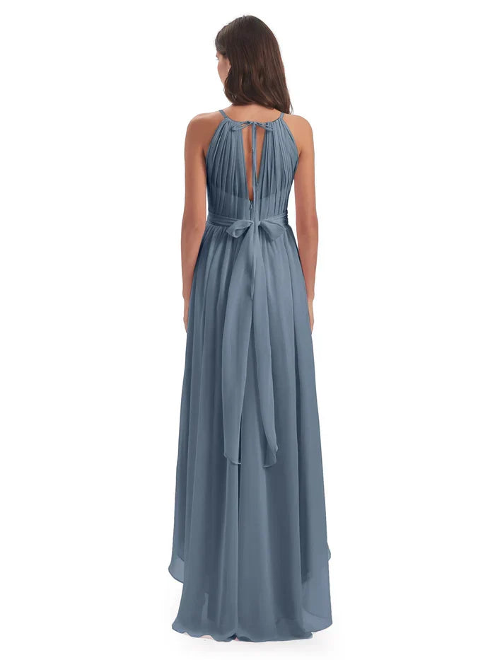 A-Line Halter Chiffon Sleeveless Pleated Wedding Dress - Chloe Dress