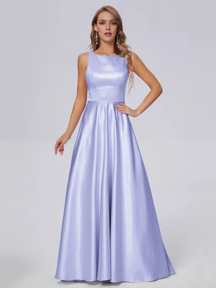 A-Line Satin Sleeveless Pleated Floor-Length Wedding Dress - Chloe Dress