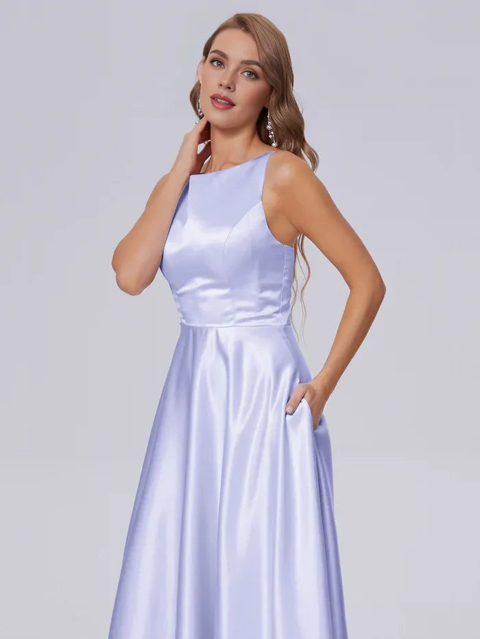 A-Line Satin Sleeveless Pleated Floor-Length Wedding Dress - Chloe Dress