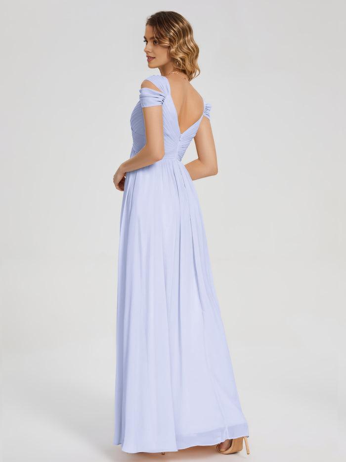 Empire Waist V-Neck Chiffon Short Sleeve Pleated Floor-Length Wedding Dress - Chloe Dress
