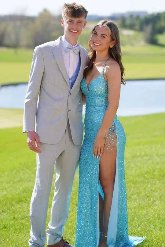 Mermaid Spaghetti Strap Sequin High Slit Prom Gown - Chloe Dress