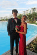 Red Mermaid Satin Open Back Ruffled Floor-Length Prom Gown - Chloe Dress
