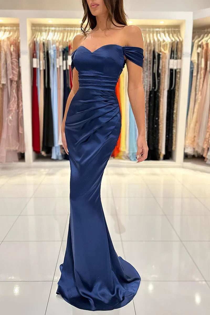 Off-Shoulder Pleated Evening Dress - Chloe Dress