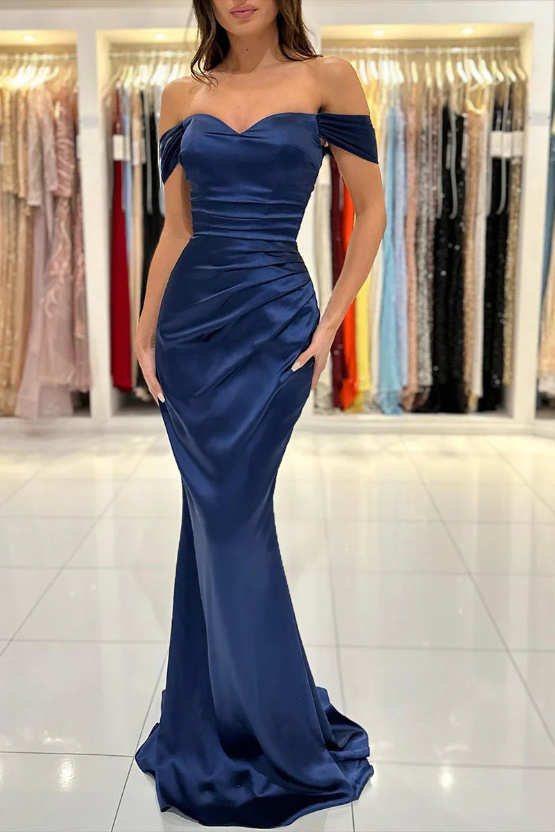 Off-Shoulder Pleated Evening Dress - Chloe Dress