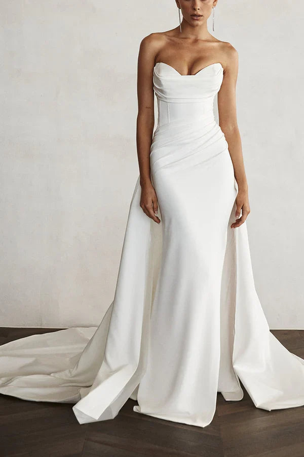 Sweetheart Satin Pleated Wedding Dress - Chloe Dress