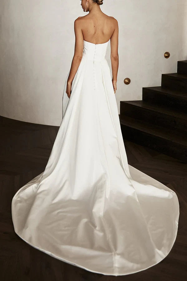 Strapless Satin Pleated Wedding Dress - Chloe Dress