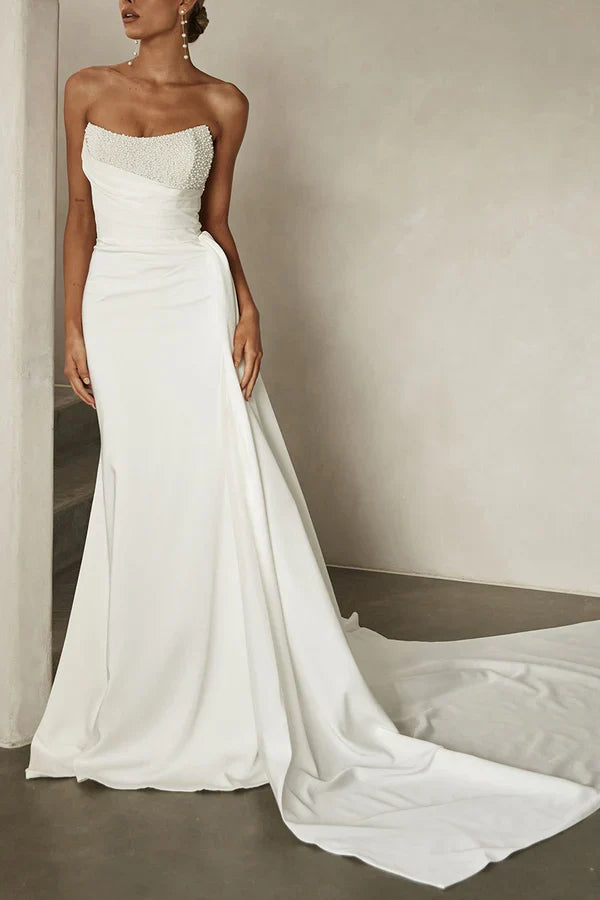 Strapless Satin Pleated Wedding Dress - Chloe Dress