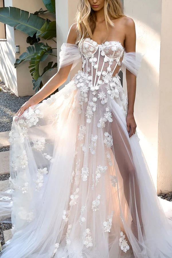 A-Line Sweetheart Lace Applique Wedding Dress - Chloe Dress