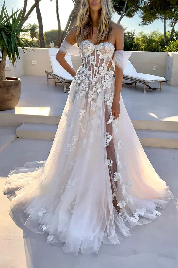 A-Line Sweetheart Lace Applique Wedding Dress - Chloe Dress