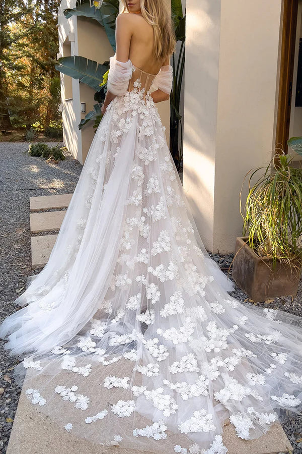 A-Line Sweetheart Lace Applique Wedding Dress - Chloe Dress
