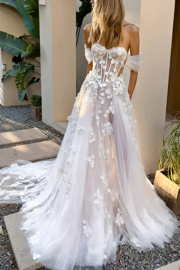 A-Line Sweetheart Lace Applique Wedding Dress - Chloe Dress