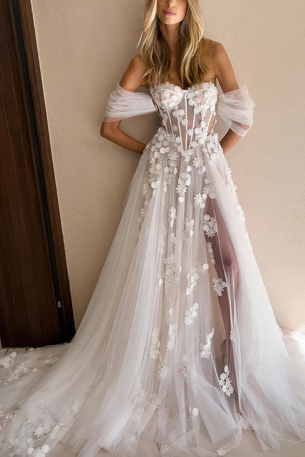 A-Line Sweetheart Lace Applique Wedding Dress - Chloe Dress