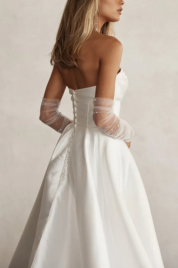 A-Line Satin Pleated Wedding Dress - Chloe Dress