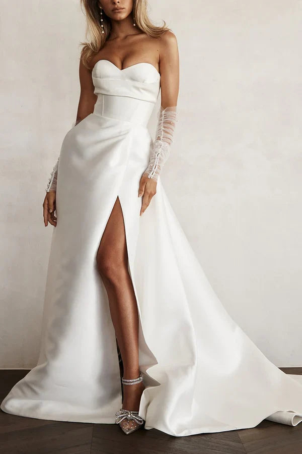 A-Line Satin Pleated Wedding Dress - Chloe Dress