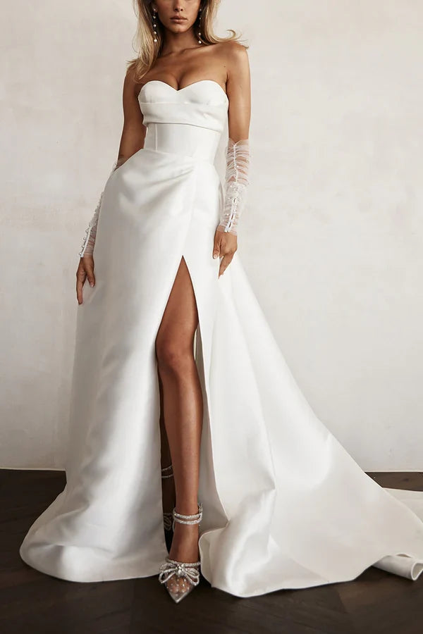 A-Line Satin Pleated Wedding Dress - Chloe Dress