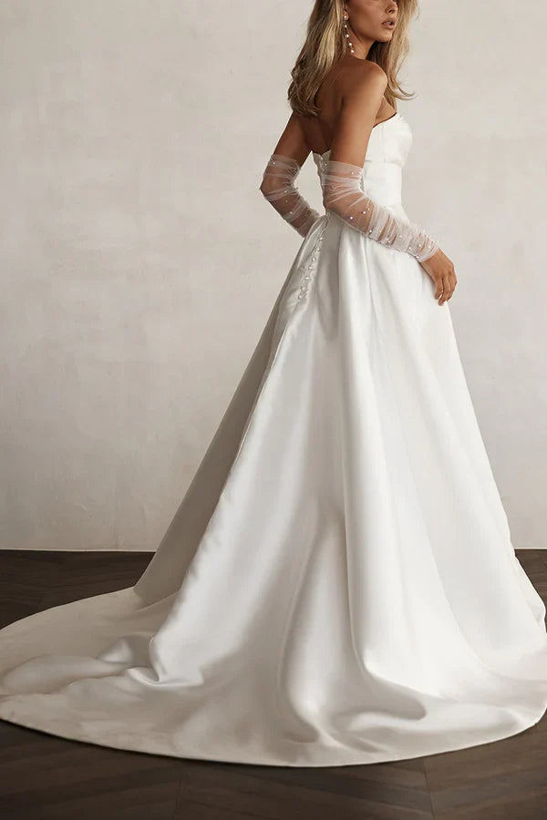 A-Line Satin Pleated Wedding Dress - Chloe Dress