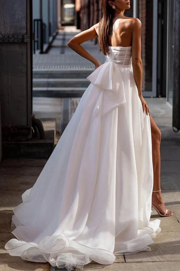 White A-Line Strapless Pleated Wedding Dress - Chloe Dress
