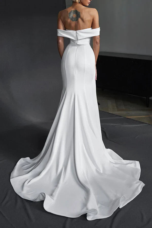 Mermaid Satin Pleated Wedding Dress - Chloe Dress