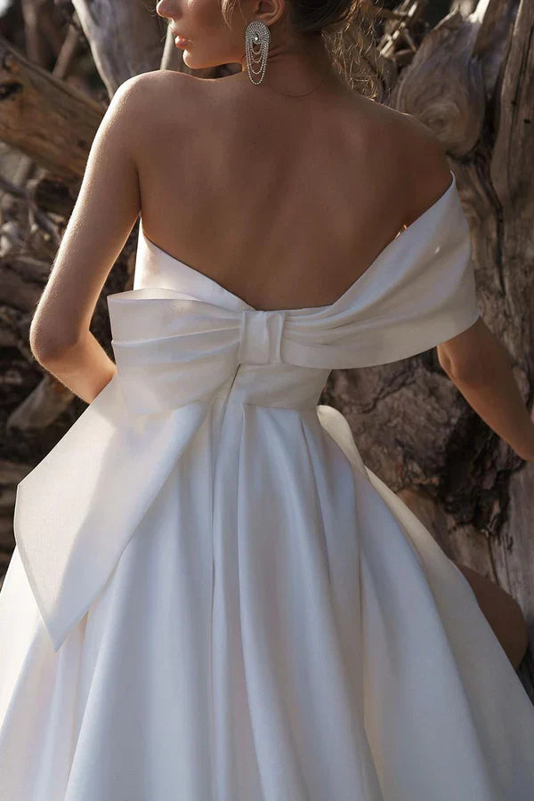 White One-Shoulder Satin Pleated Wedding Dress - Chloe Dress