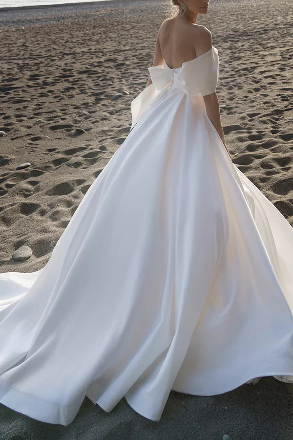 White One-Shoulder Satin Pleated Wedding Dress - Chloe Dress