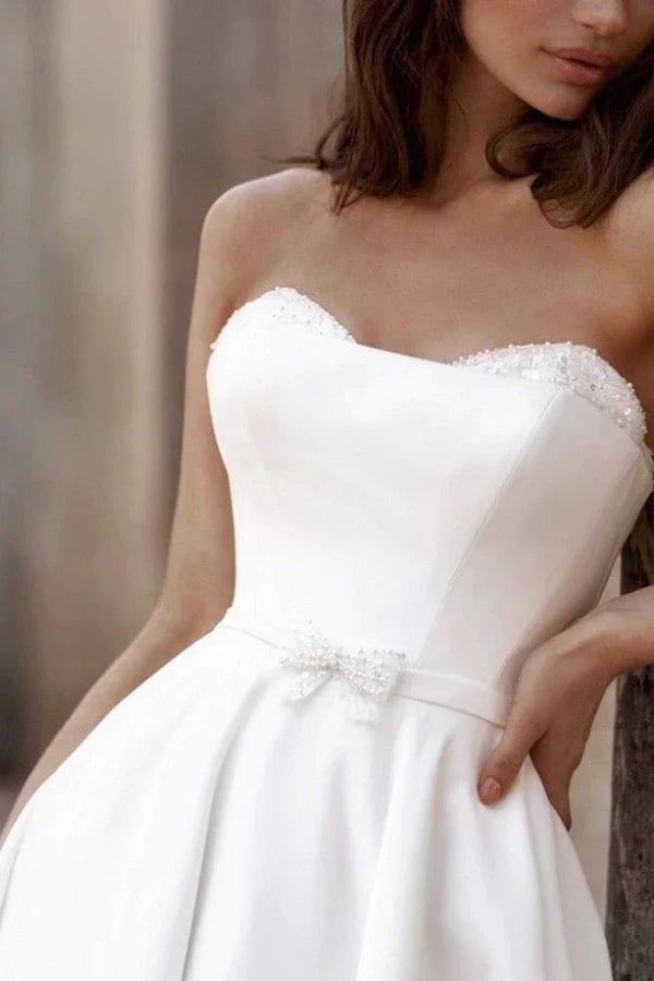 White A-Line Sweetheart Satin Wedding Dress - Chloe Dress