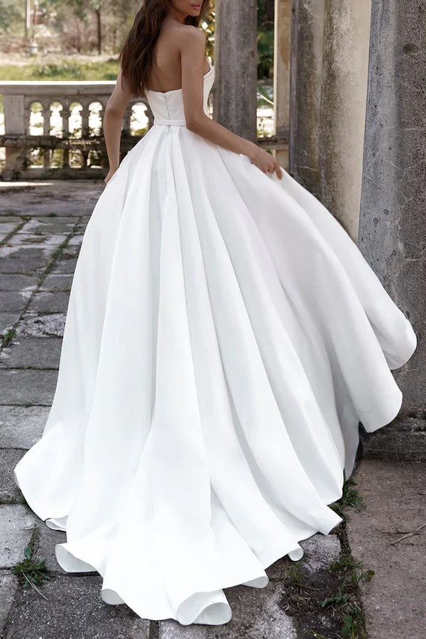 White A-Line Sweetheart Satin Wedding Dress - Chloe Dress