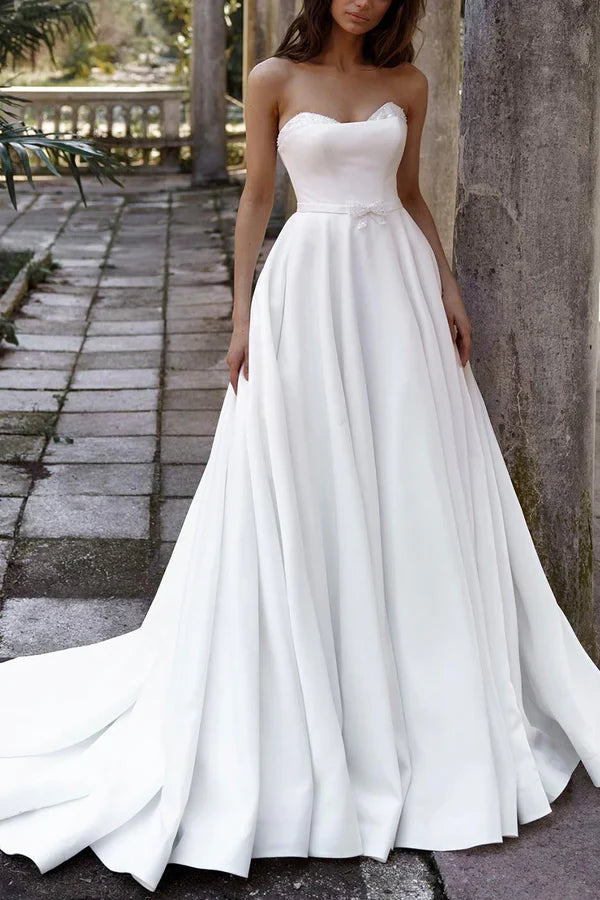 White A-Line Sweetheart Satin Wedding Dress - Chloe Dress