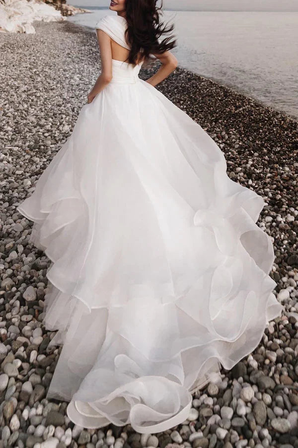 White A-Line Organza Pleated Wedding Dress - Chloe Dress