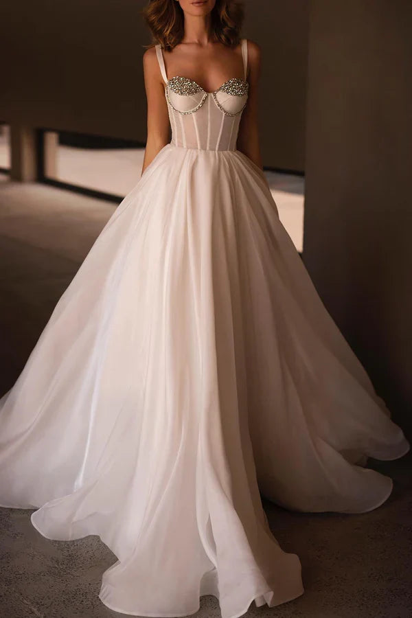 A-Line Sweetheart Beaded Mini Wedding Dress - Chloe Dress