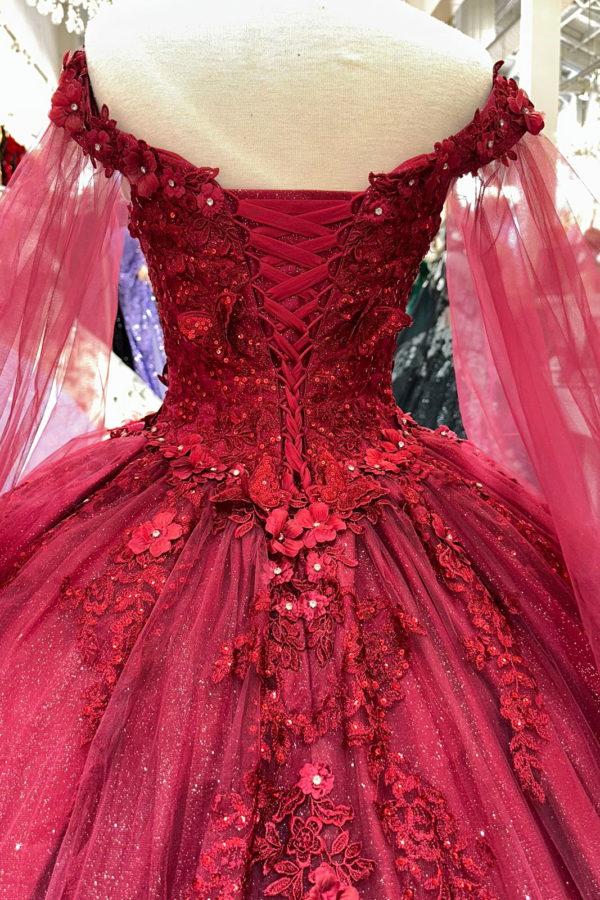 Red Sweetheart Lace Long Sleeve Lace-Up Back Train Prom Dress - Chloe Dress