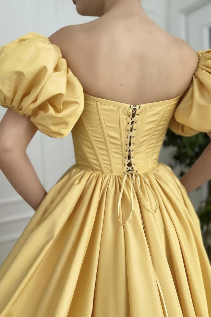 A-Line Off-Shoulder Lace-Up Back High Slit Floor-Length Evening Dress - Chloe Dress