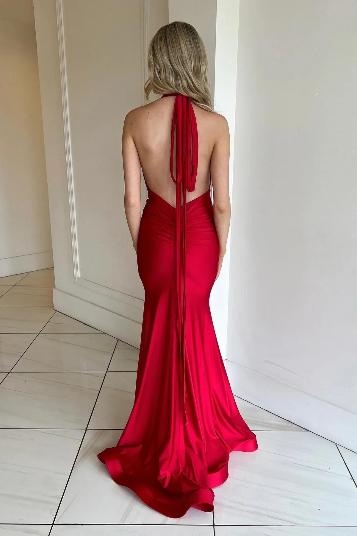 Mermaid Halter Satin Floor-Length Evening Dress - Chloe Dress