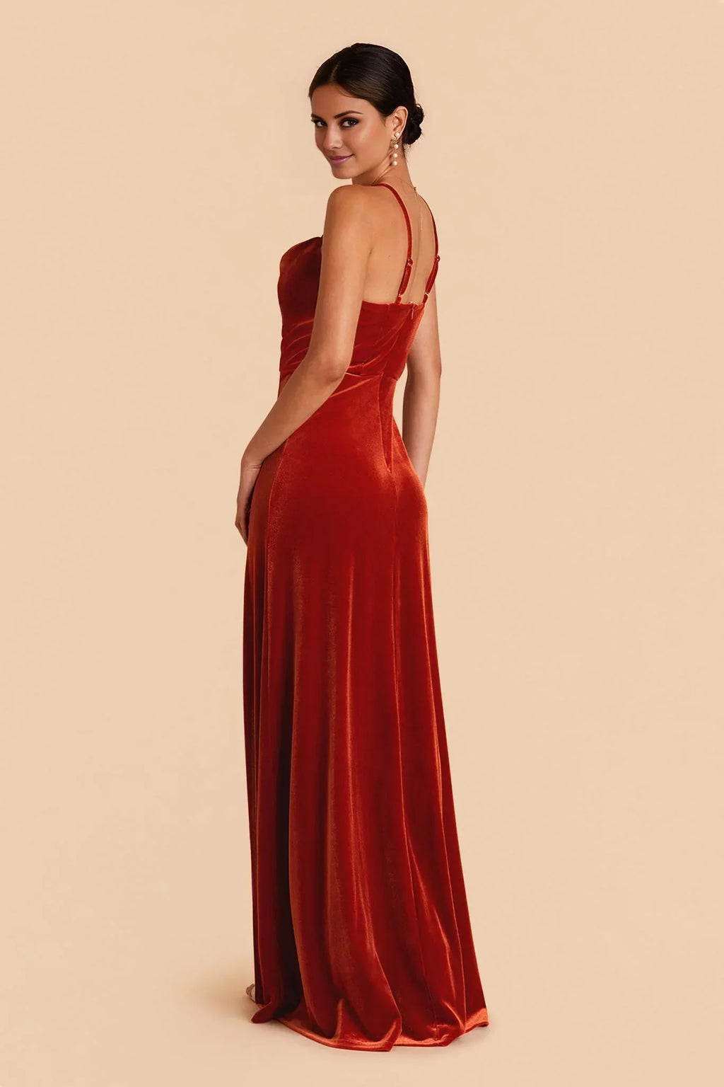 Orange Square Neck Velvet High Slit Floor-Length Wedding Dress - Chloe Dress
