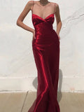 Mermaid Spaghetti Strap Satin Open Back Floor-Length Evening Dress - Chloe Dress