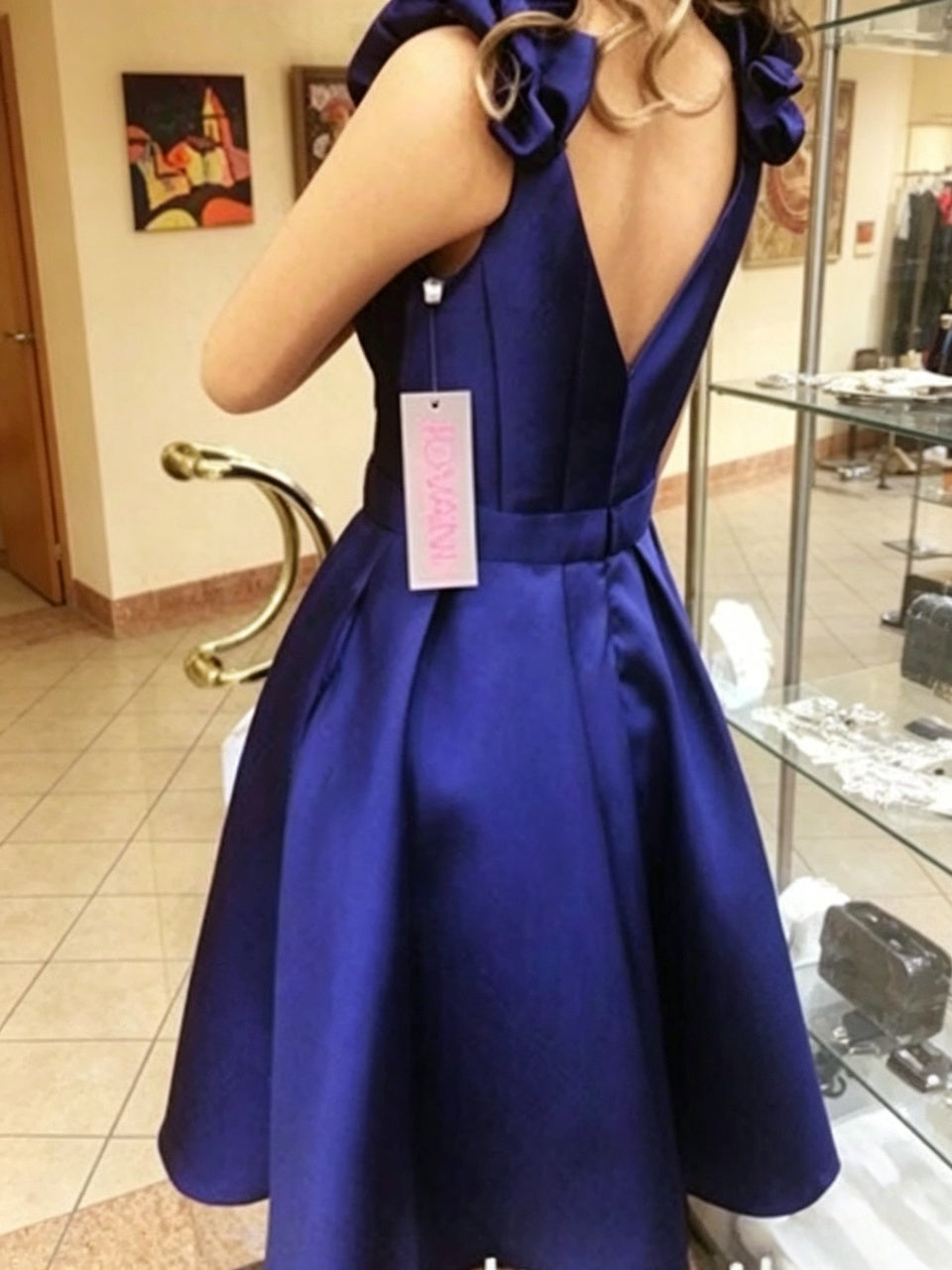 Navy A-Line Satin Ruffled Mini Homecoming Dress - Chloe Dress