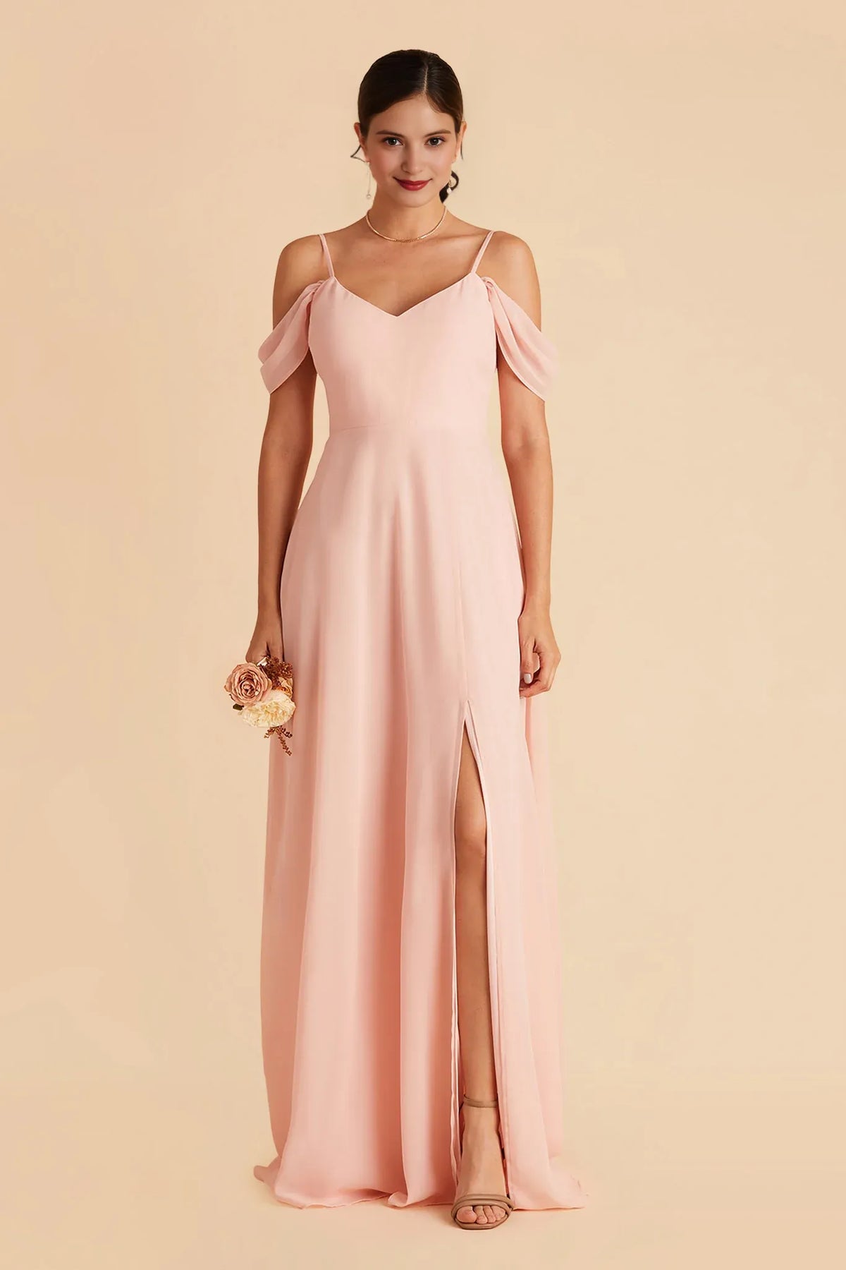 A-Line Chiffon Cold Shoulder Zipper Back Floor-Length Wedding Dress - Chloe Dress