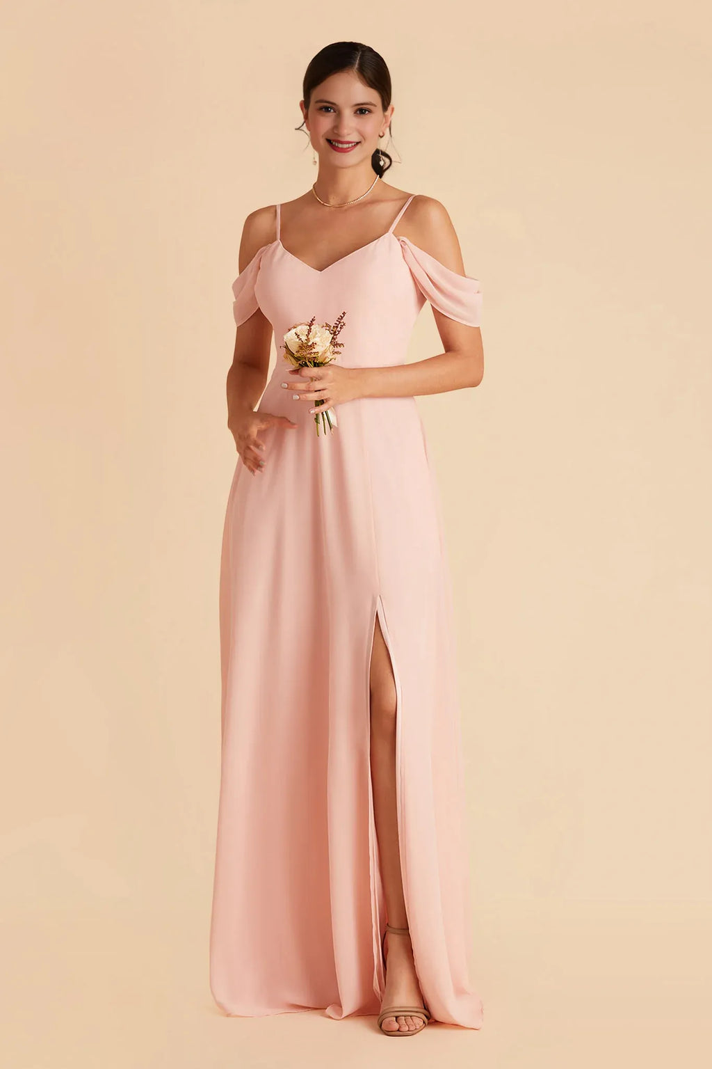 A-Line Chiffon Cold Shoulder Zipper Back Floor-Length Wedding Dress - Chloe Dress