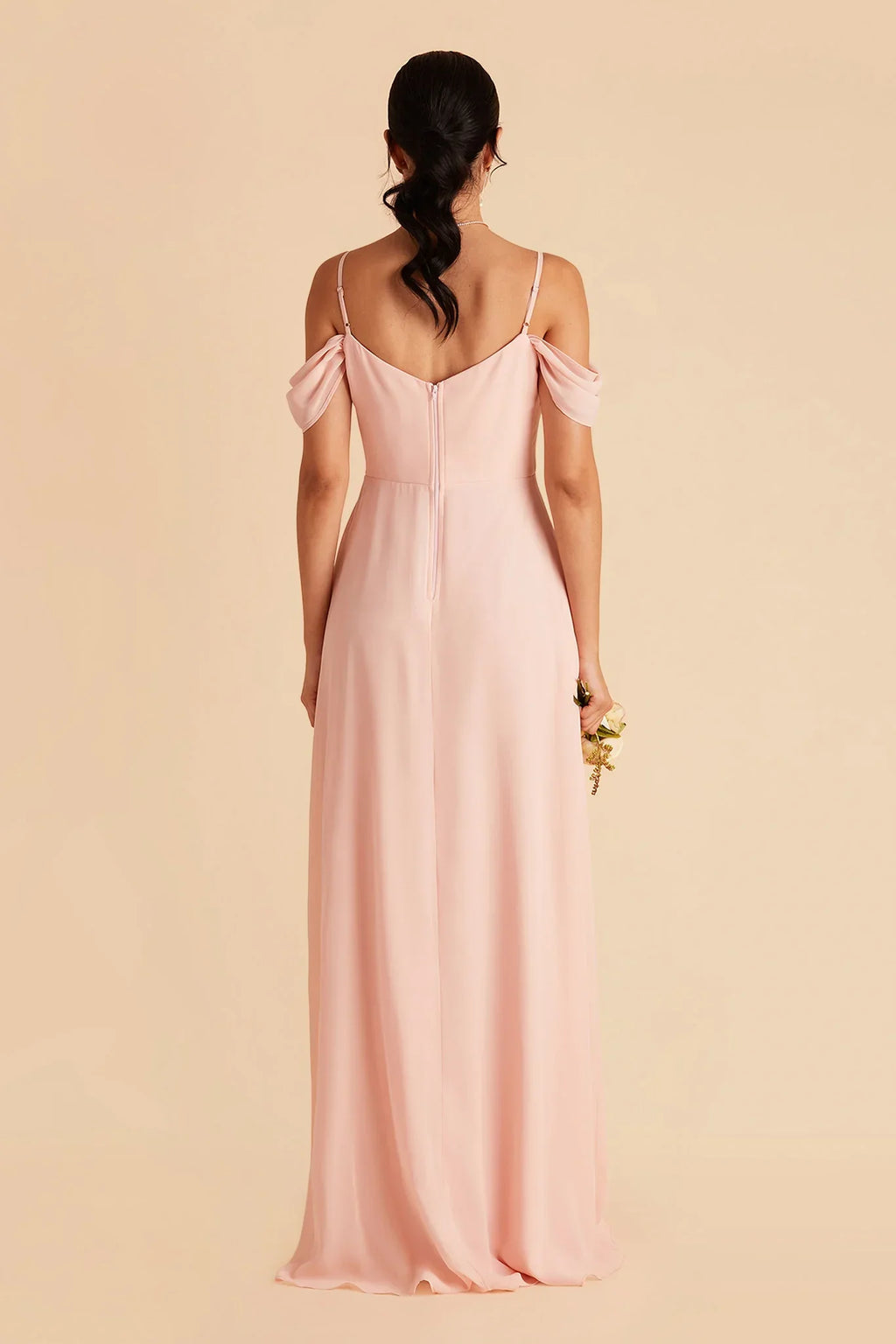 A-Line Chiffon Cold Shoulder Zipper Back Floor-Length Wedding Dress - Chloe Dress