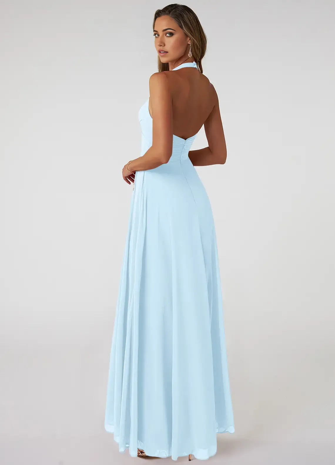 A-Line Halter Chiffon Sleeveless Open Back Floor-Length Wedding Dress - Chloe Dress