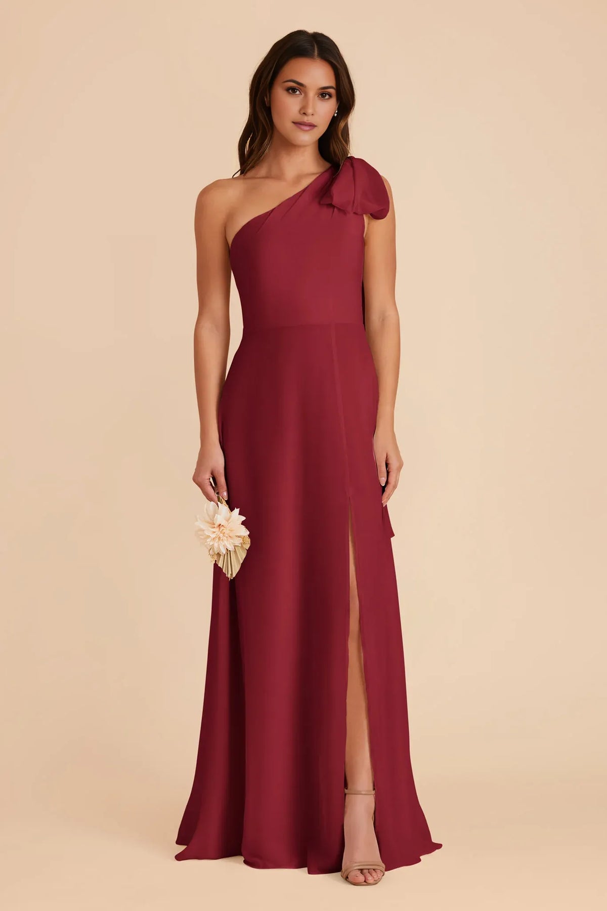 A-Line One-Shoulder Chiffon Open Back Floor-Length Wedding Dress - Chloe Dress
