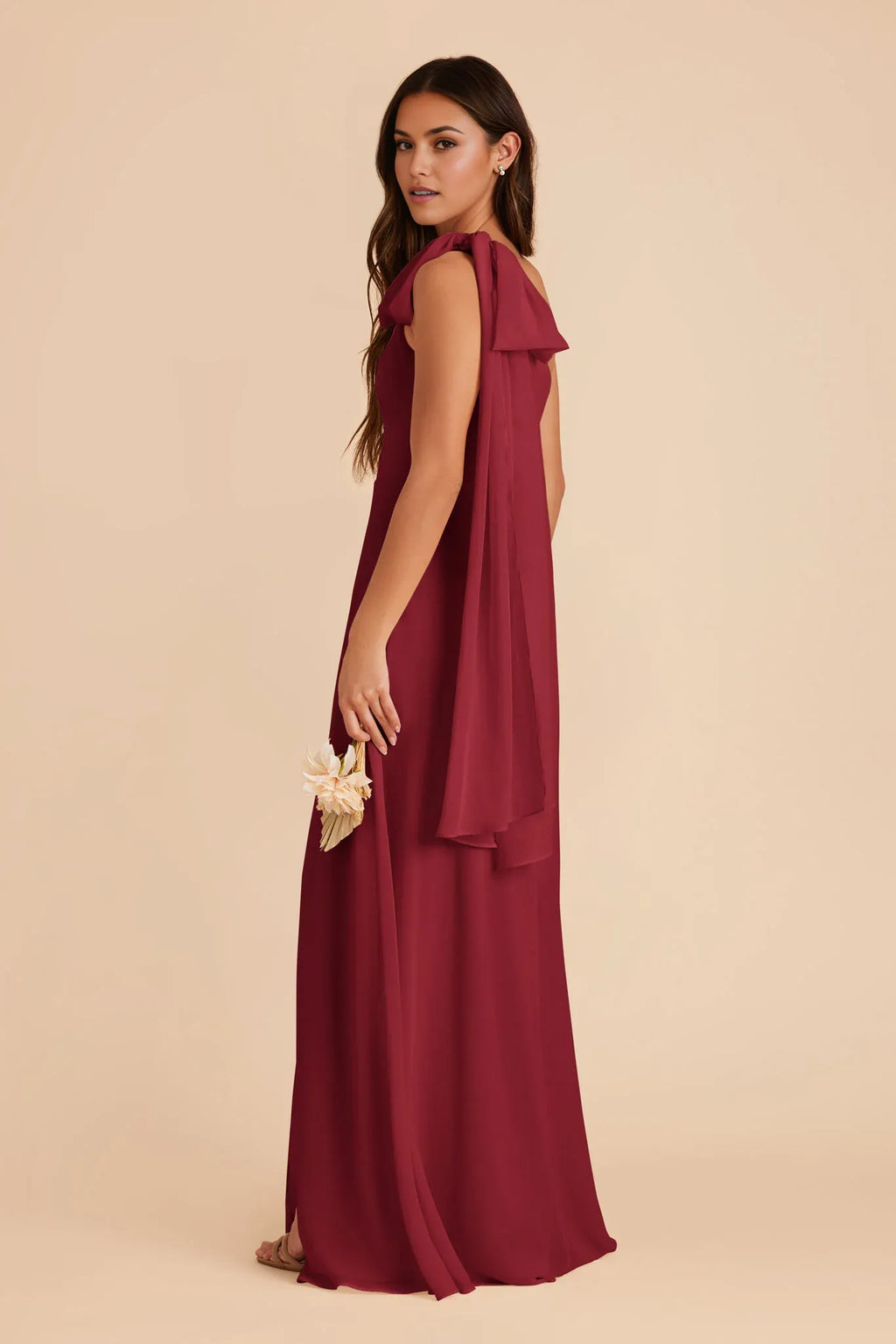 A-Line One-Shoulder Chiffon Open Back Floor-Length Wedding Dress - Chloe Dress