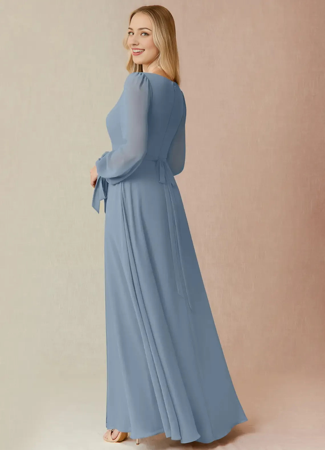 A-Line Square Neck Chiffon Puff Sleeve Floor-Length Wedding Dress - Chloe Dress