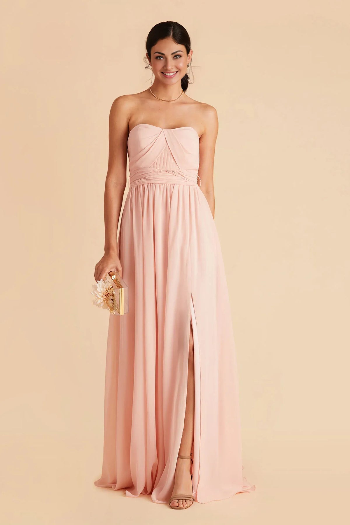 A-Line Strapless Chiffon Sleeveless Zipper Back Floor-Length Wedding Dress - Chloe Dress