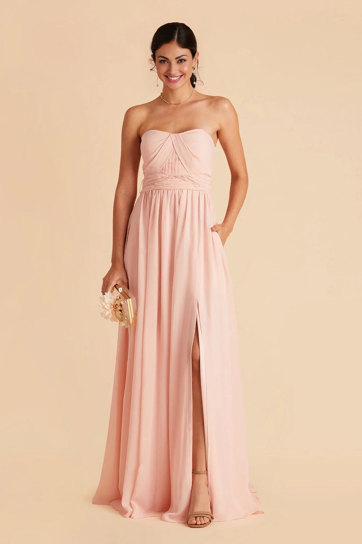 A-Line Strapless Chiffon Sleeveless Zipper Back Floor-Length Wedding Dress - Chloe Dress