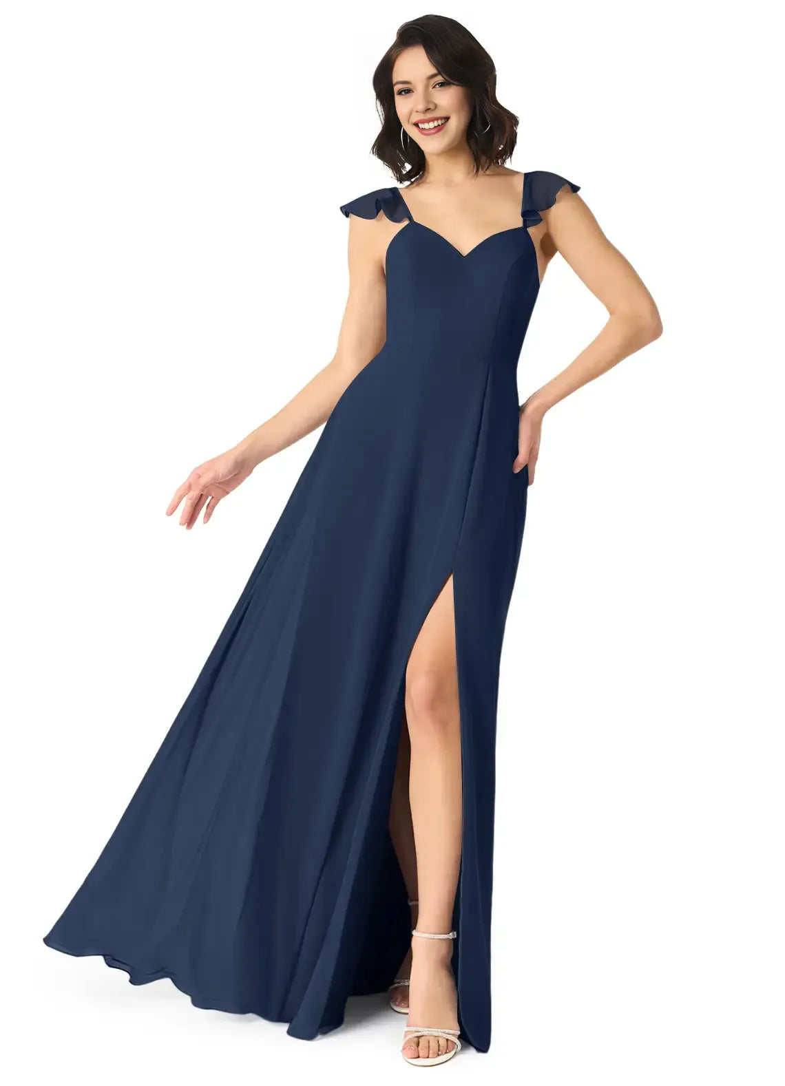 A-Line Sweetheart Chiffon Ruffled Floor-Length Wedding Dress - Chloe Dress