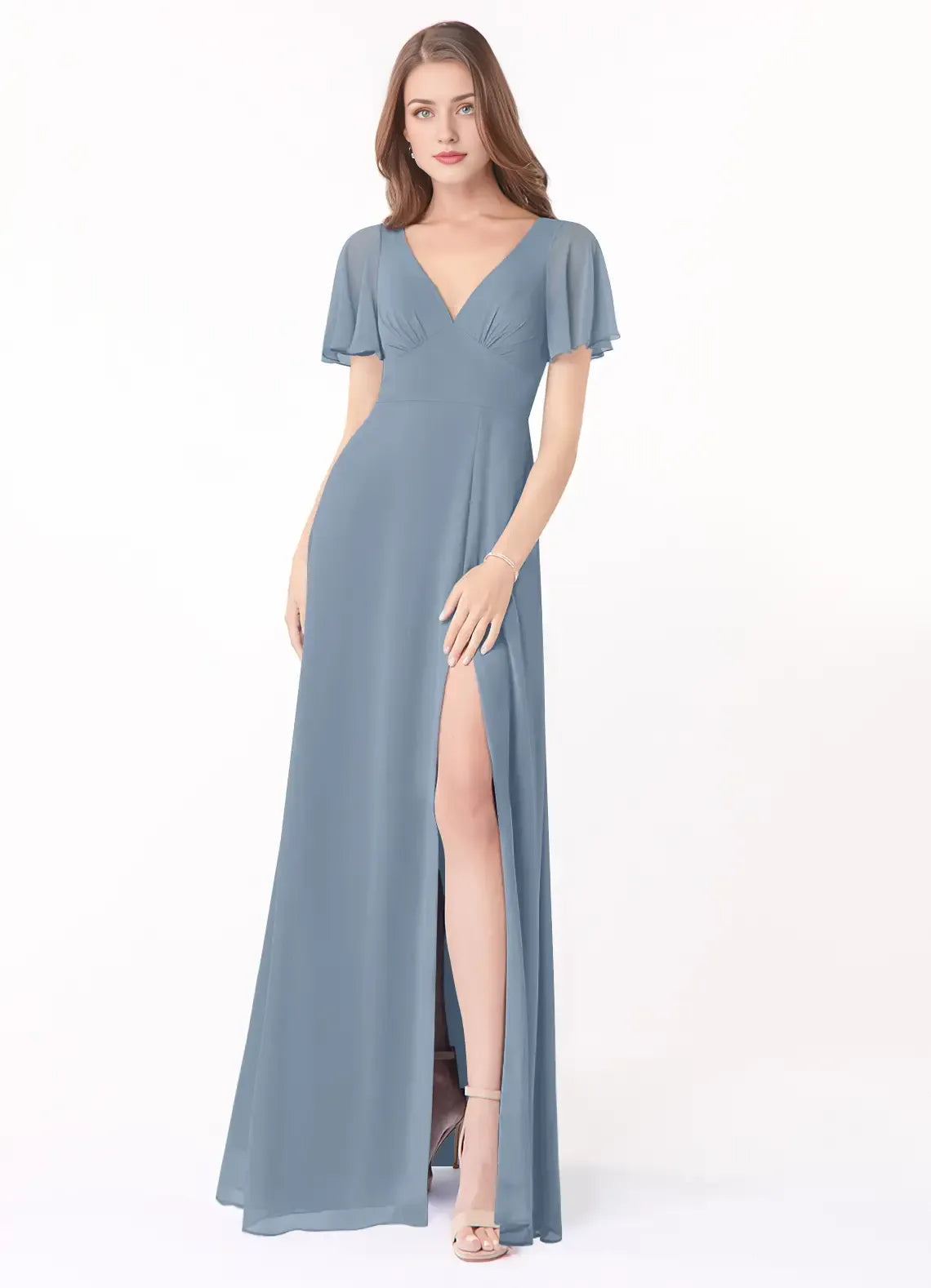 A-Line V-Neck Chiffon Cutout Floor-Length Wedding Dress - Chloe Dress