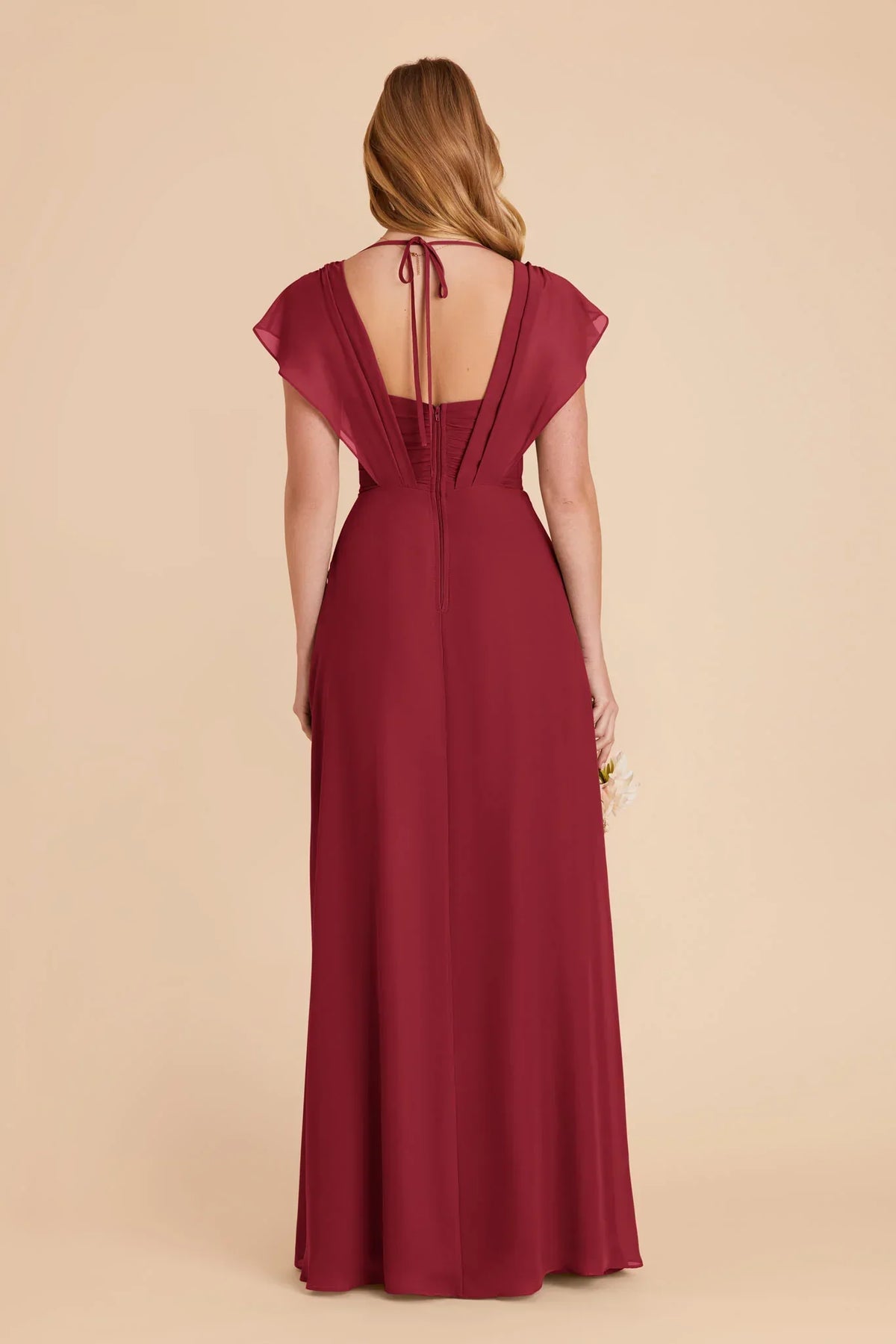 A-Line V-Neck Chiffon Zipper Back Floor-Length Wedding Dress - Chloe Dress
