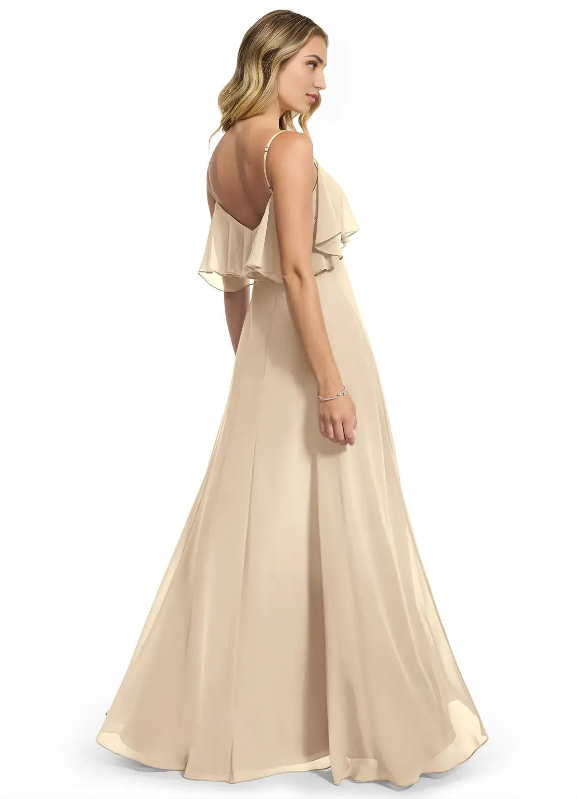 A-Line V-Neck Chiffon Open Back Ruffled Floor-Length Wedding Dress - Chloe Dress