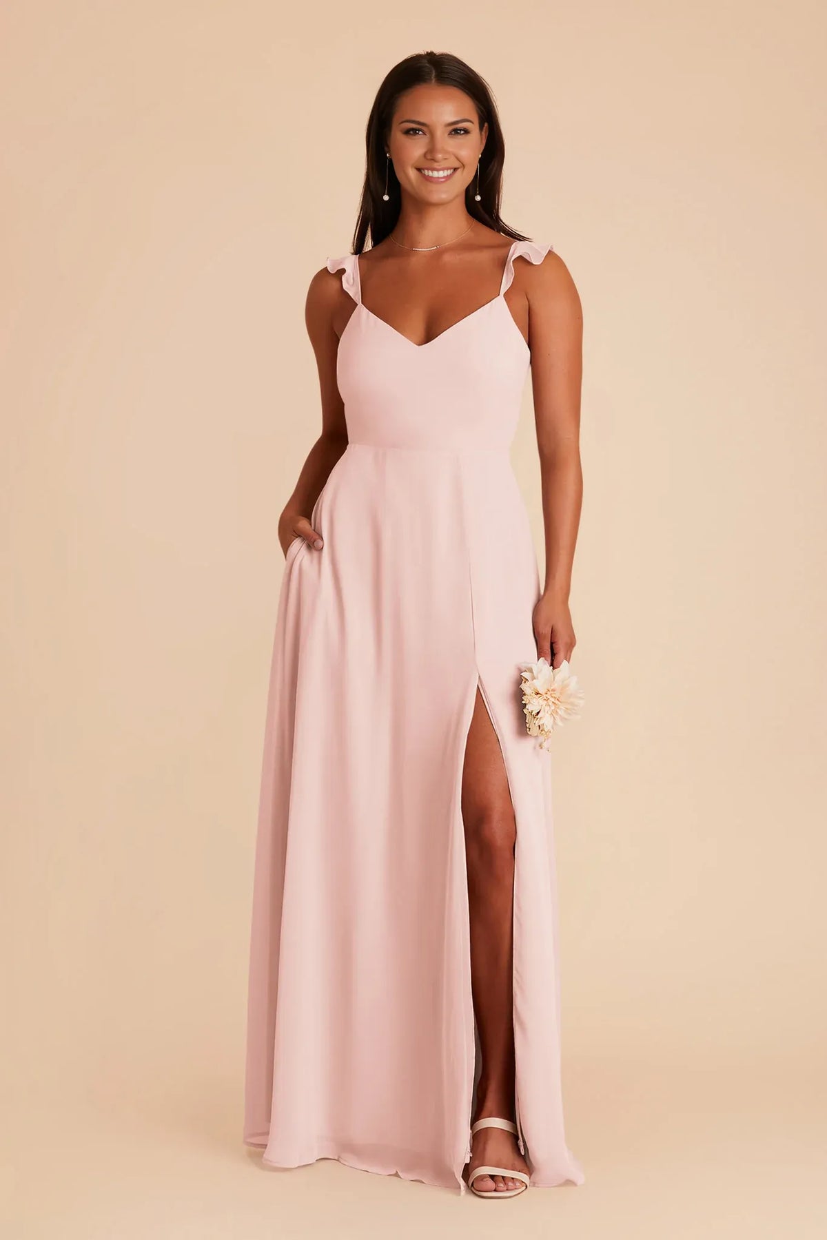 A-Line V-Neck Chiffon Ruffled Floor-Length Wedding Dress - Chloe Dress