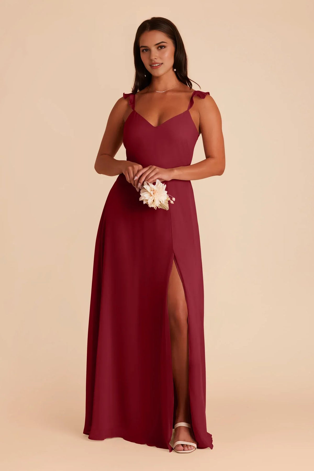 A-Line V-Neck Chiffon Ruffled Floor-Length Wedding Dress - Chloe Dress